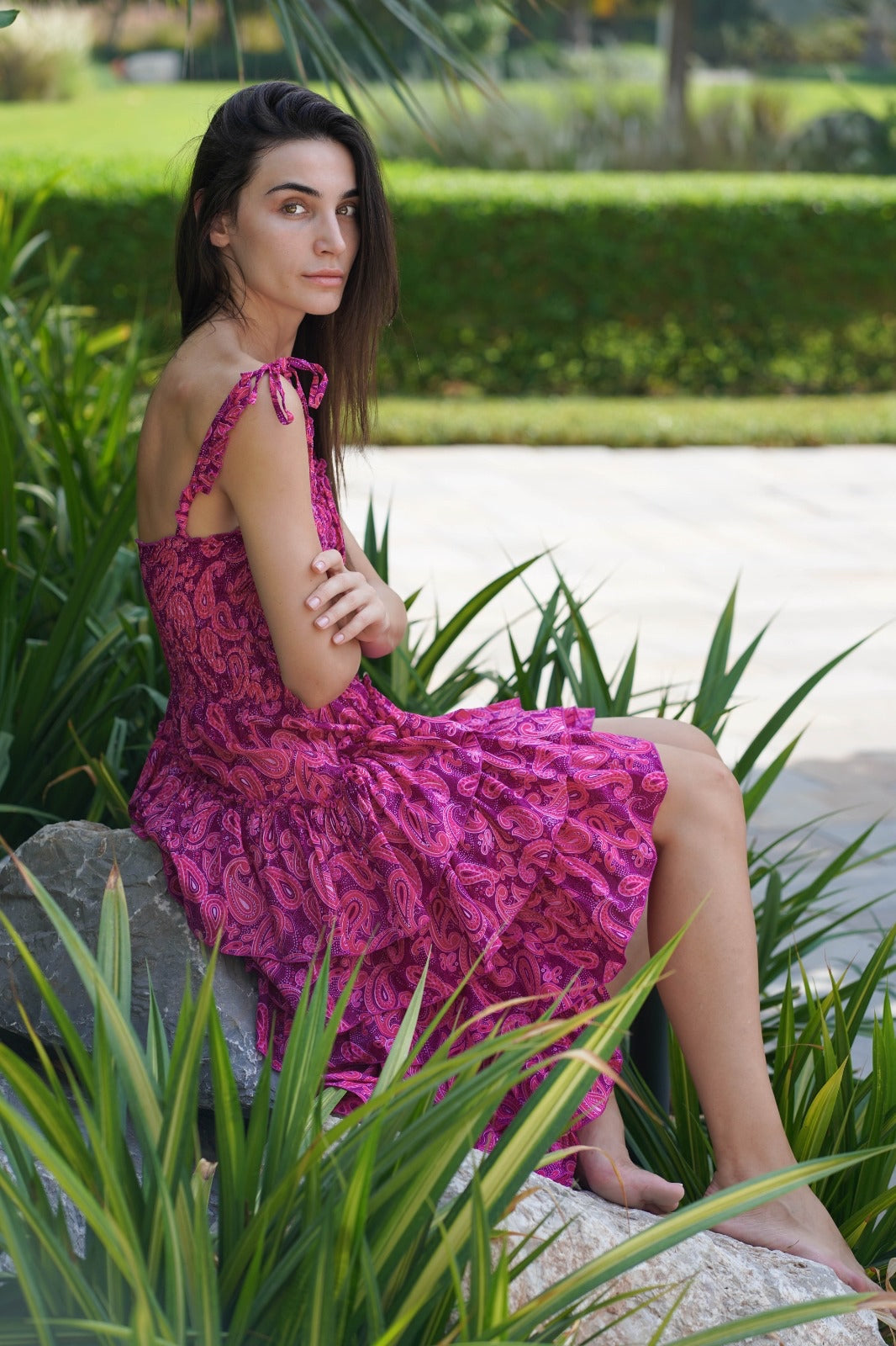 Pink paisley peacock dress