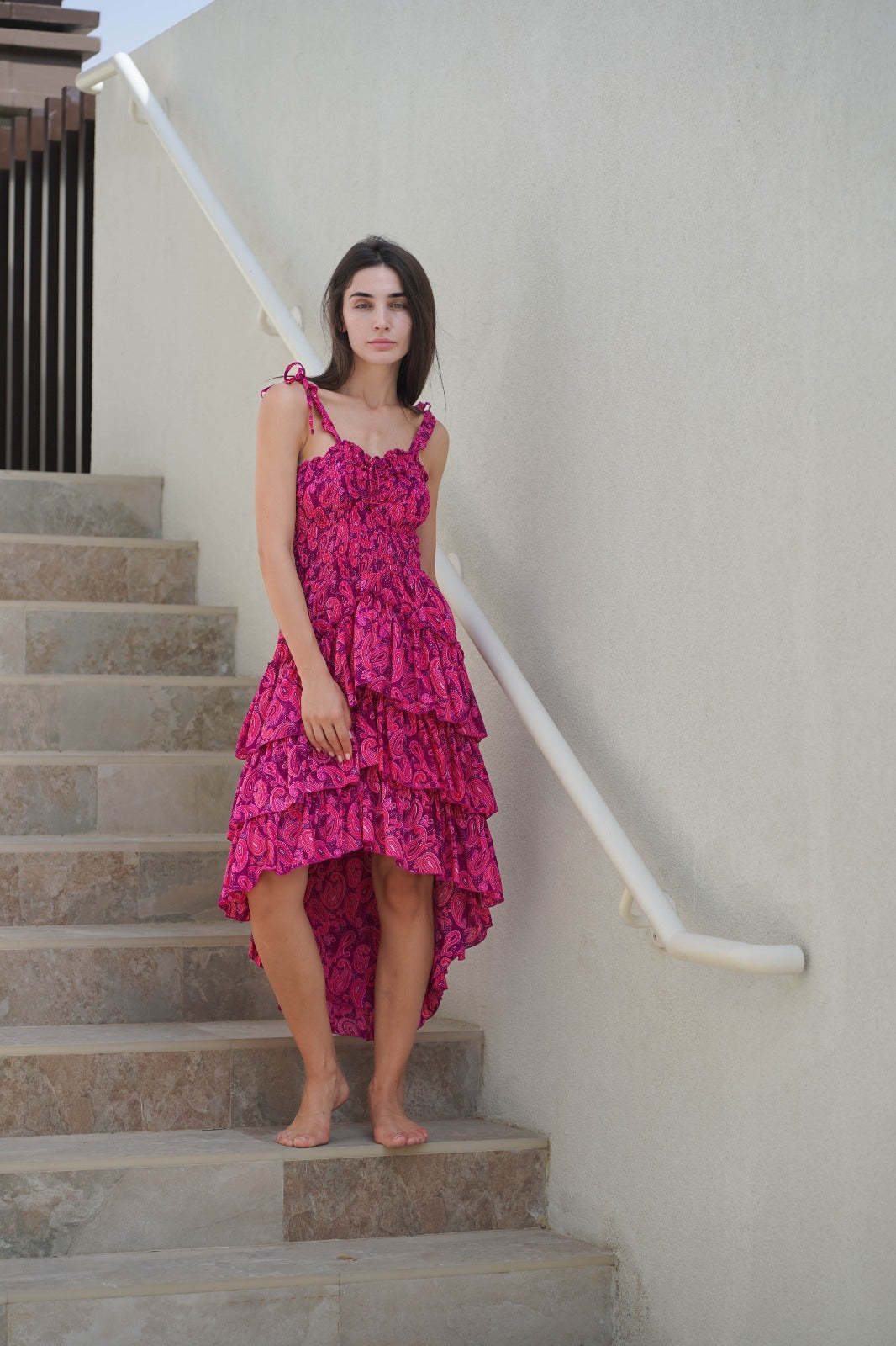 Pink paisley peacock dress