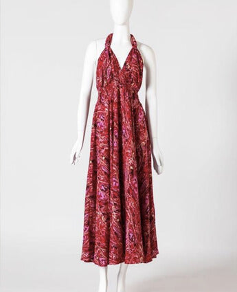 Red Cotton Print Halter Dress