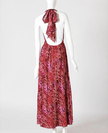 Red Cotton Print Halter Dress