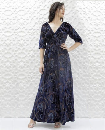 Midnight Blue Velvet Dress with Sequins
