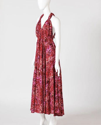 Red Cotton Print Halter Dress