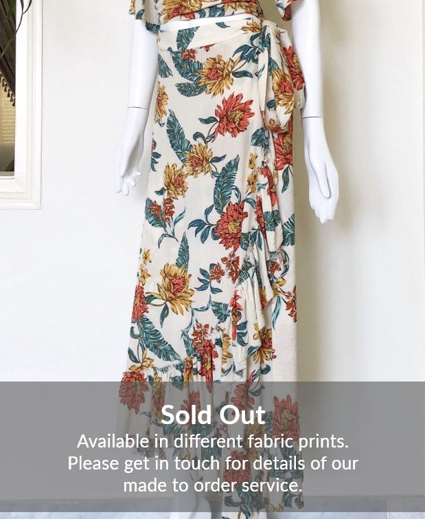 Floral print cotton cheesecloth wrap skirt