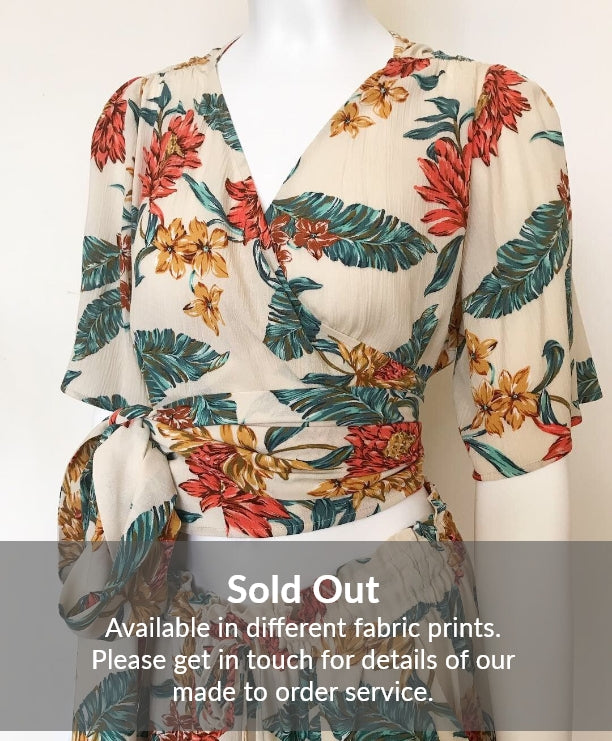 Floral print cotton cheesecloth wrap top