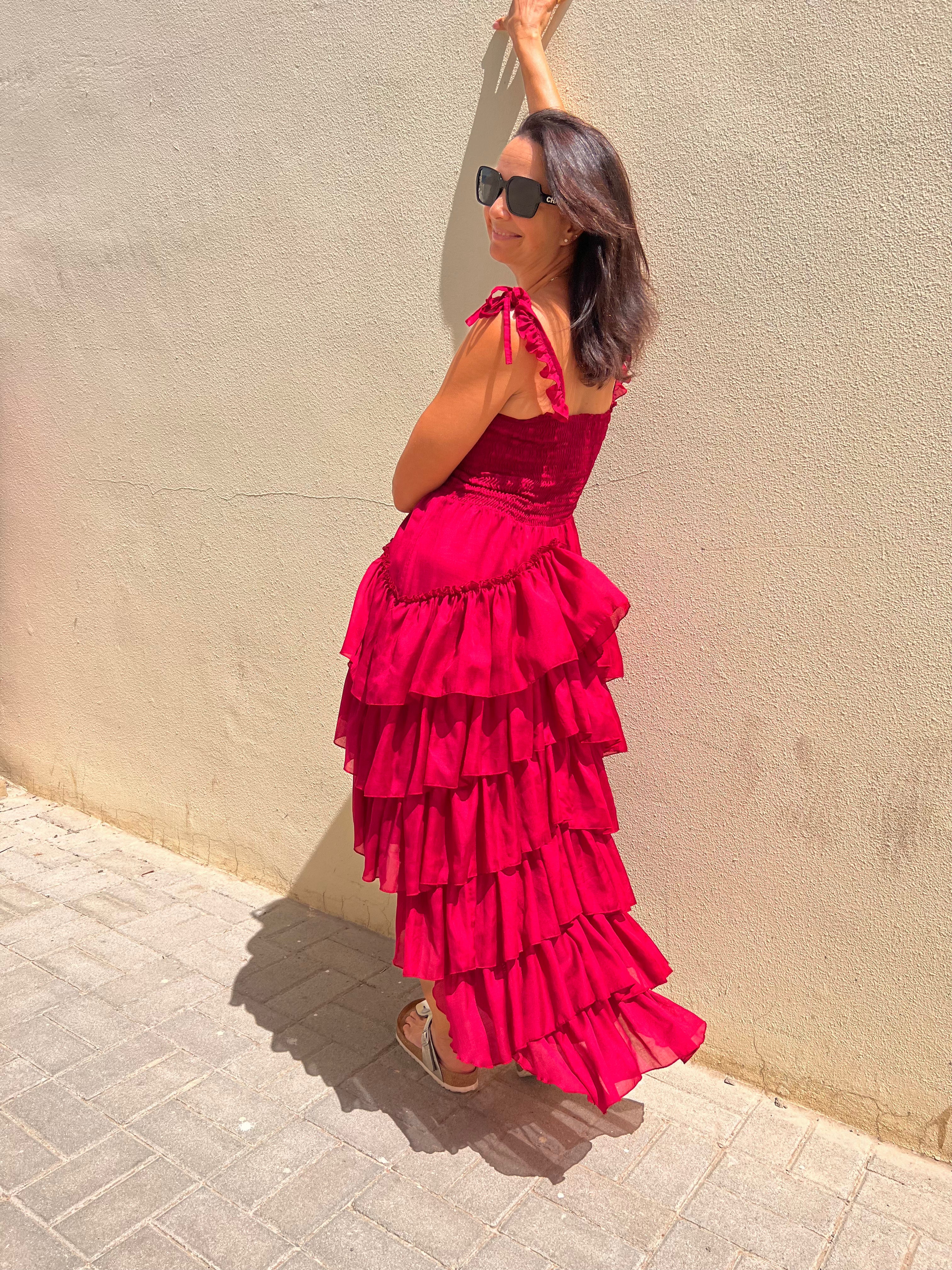 Rich Red Peacock Dress