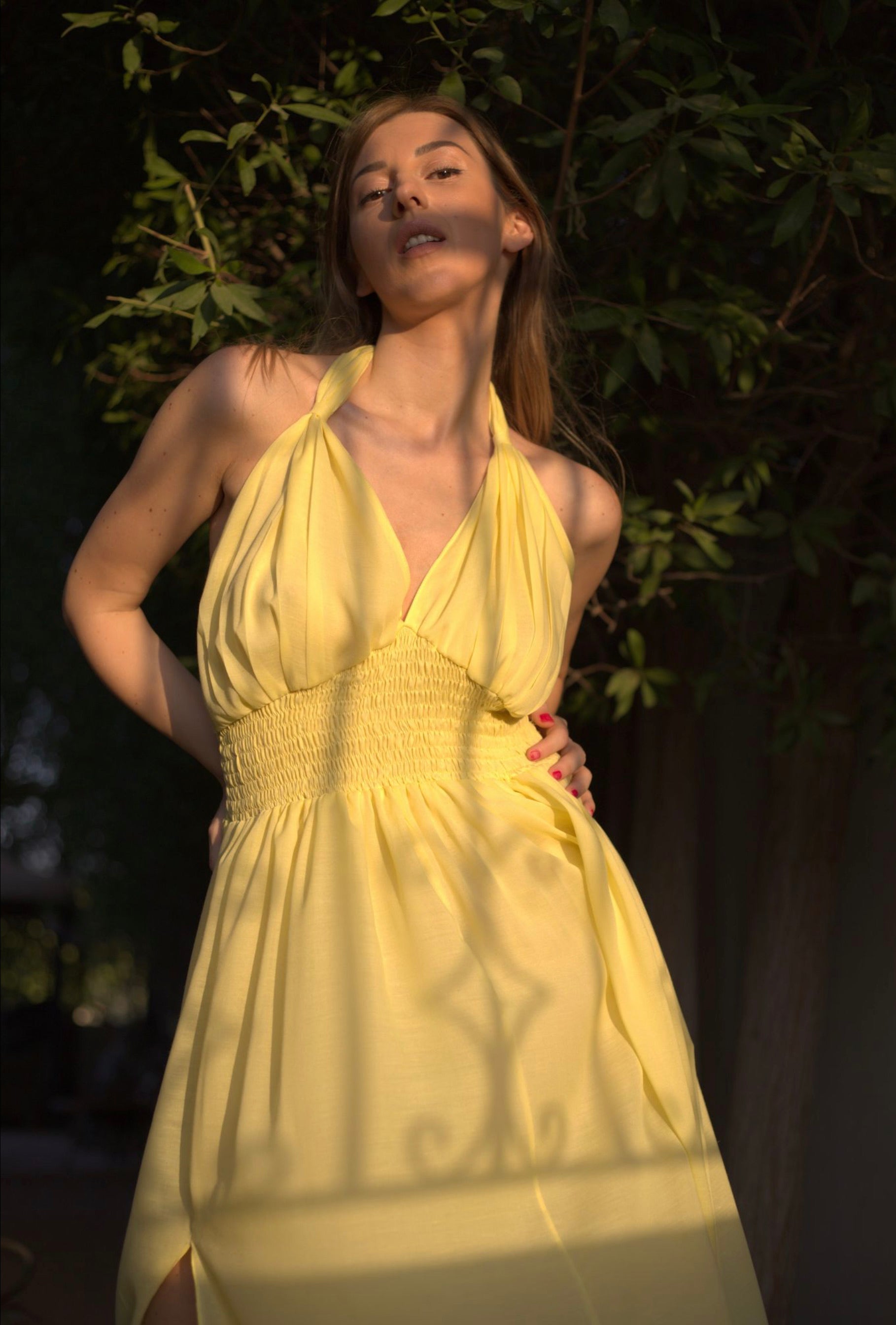 Helen halter dress in Sunshine
