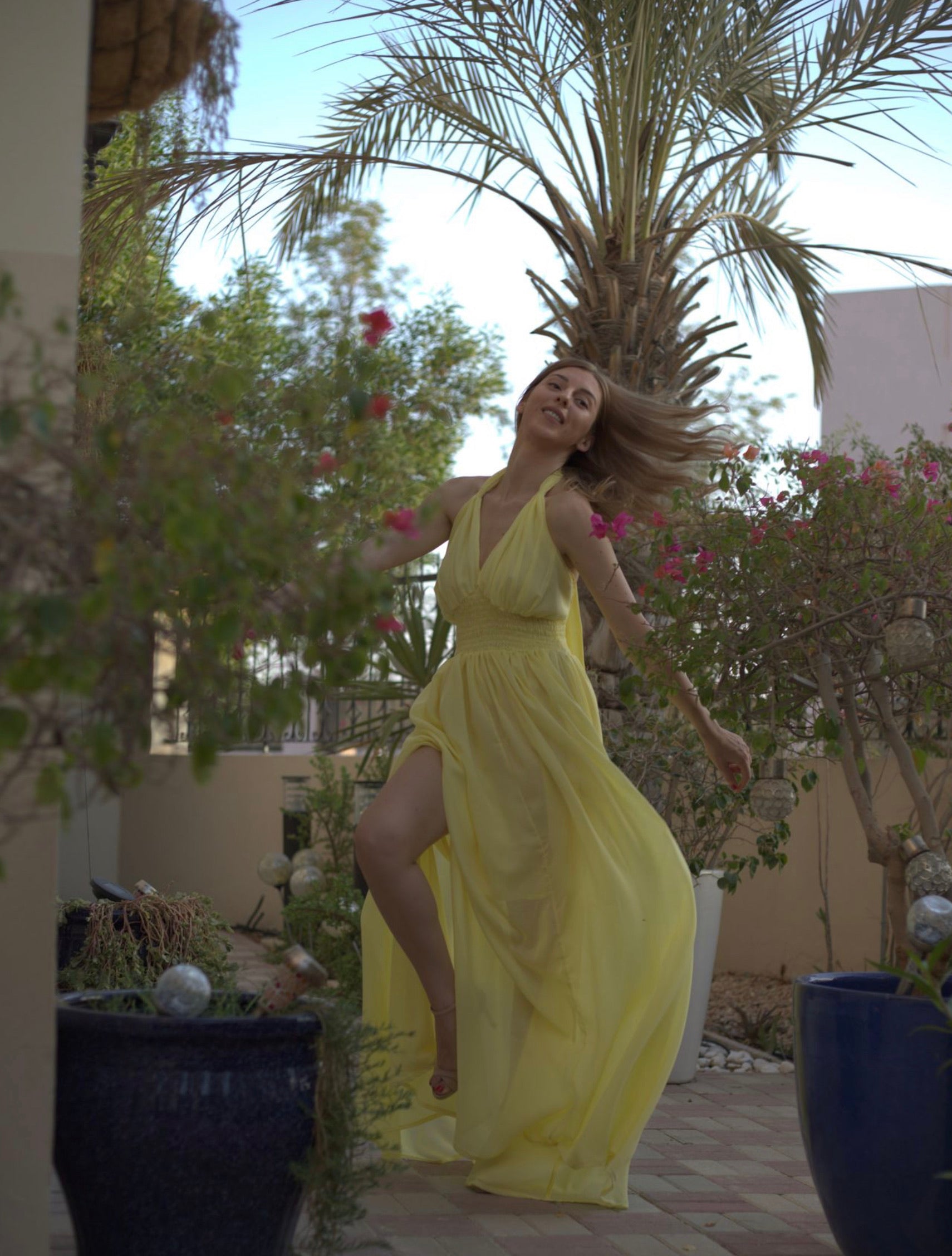 Helen halter dress in Sunshine