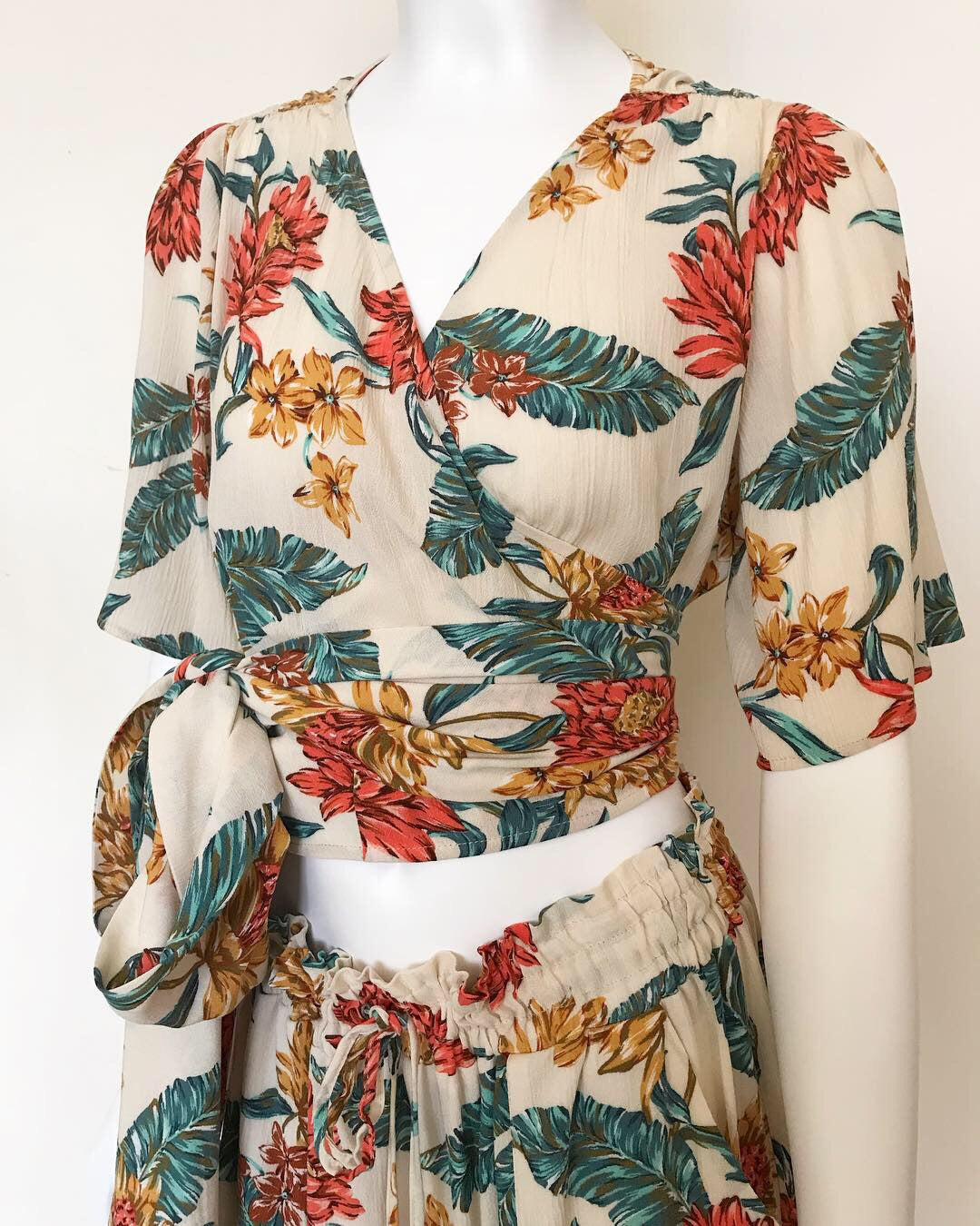 Floral print cotton cheesecloth wrap top