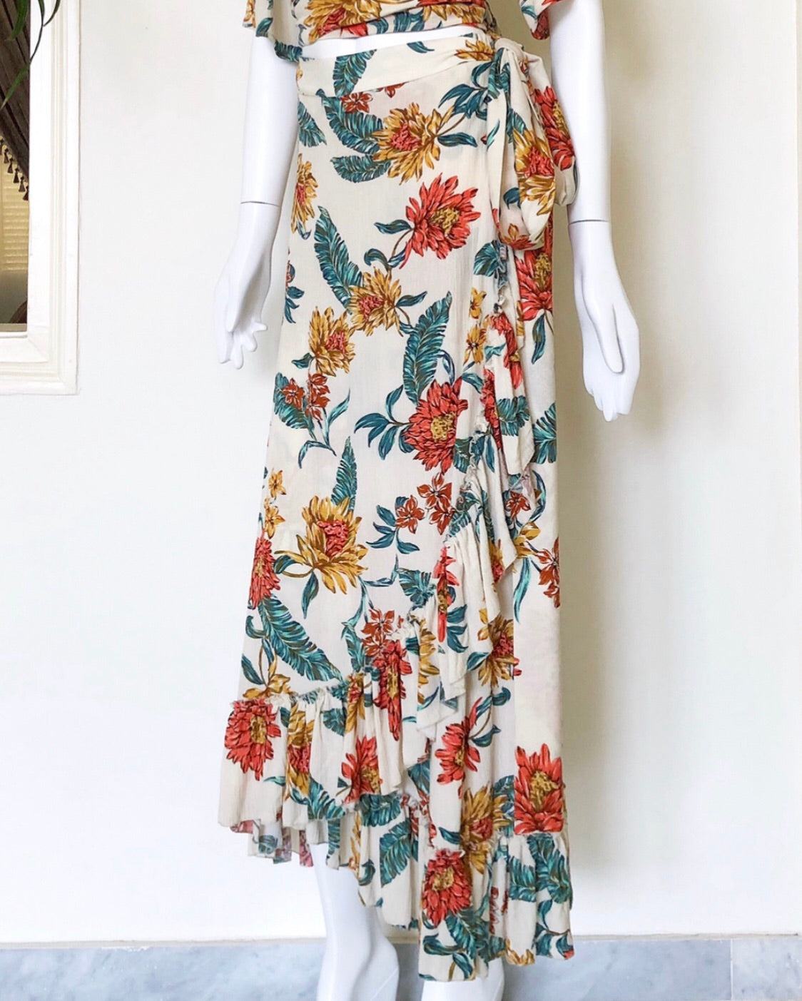 Floral print cotton cheesecloth wrap skirt