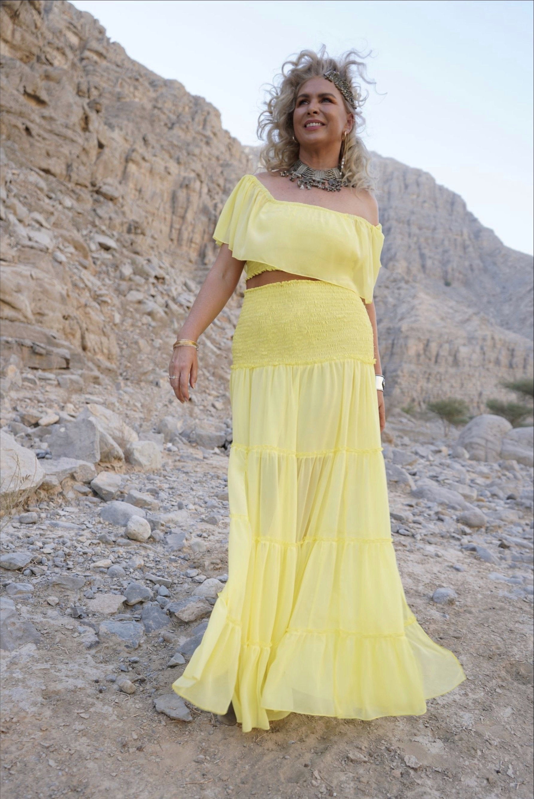 Tiered maxi skirt in Sunshine