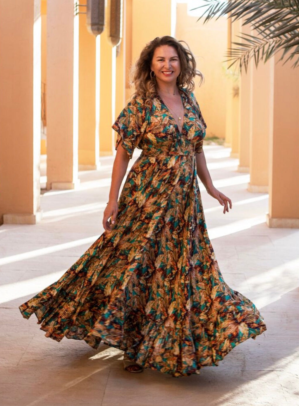 Open back maxi dress with sleeves