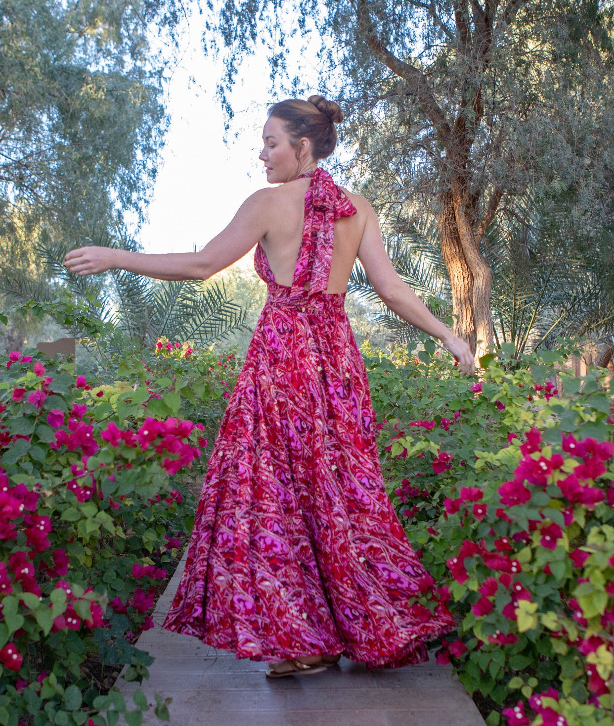 Red Cotton Print Halter Dress