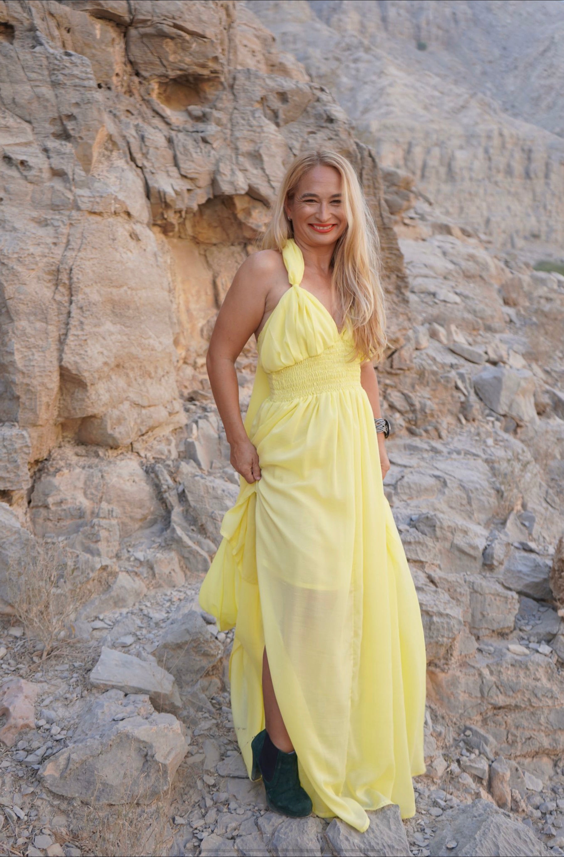 Helen halter dress in Sunshine
