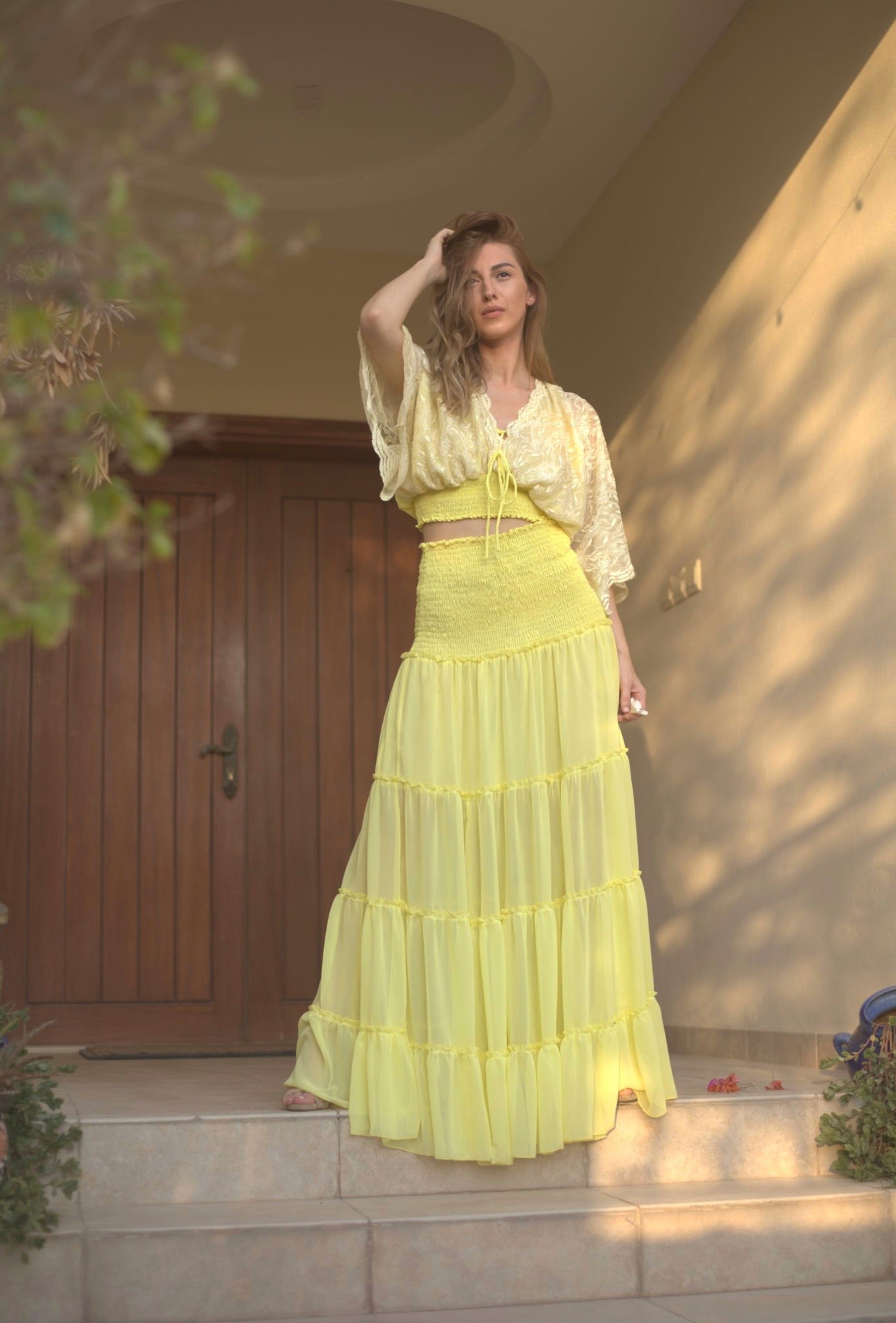 Tiered maxi skirt in Sunshine