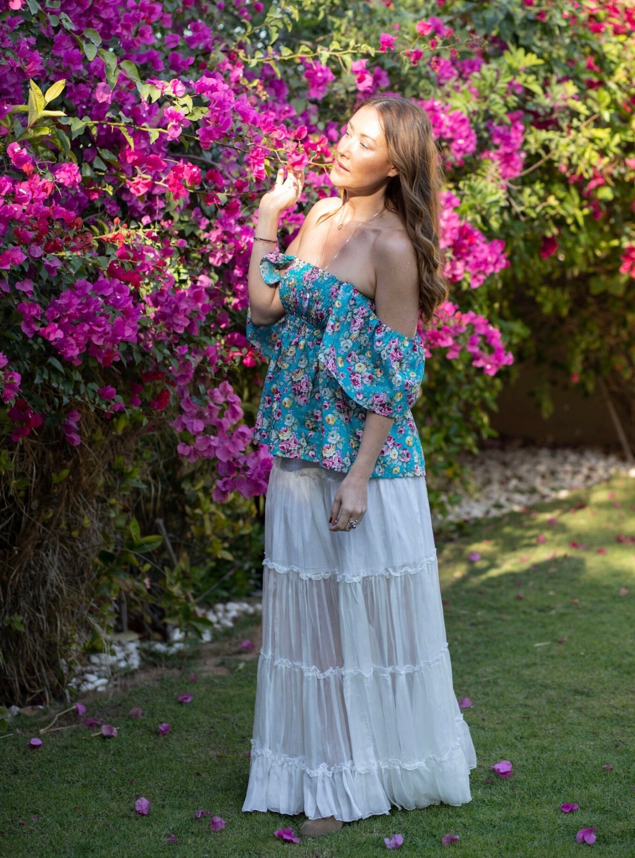 Green floral print top