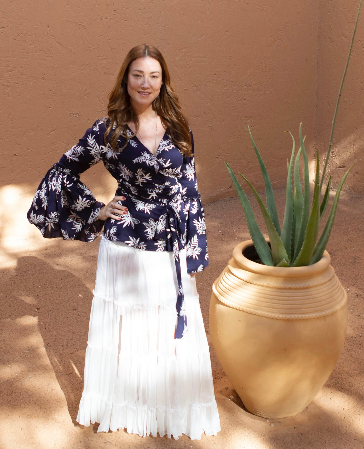 Wrap top with flared sleeves