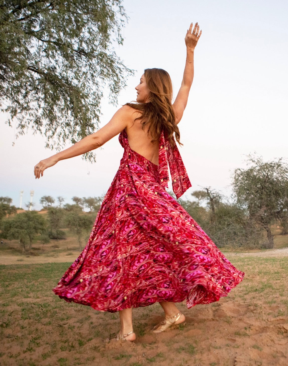 Red Cotton Print Halter Dress
