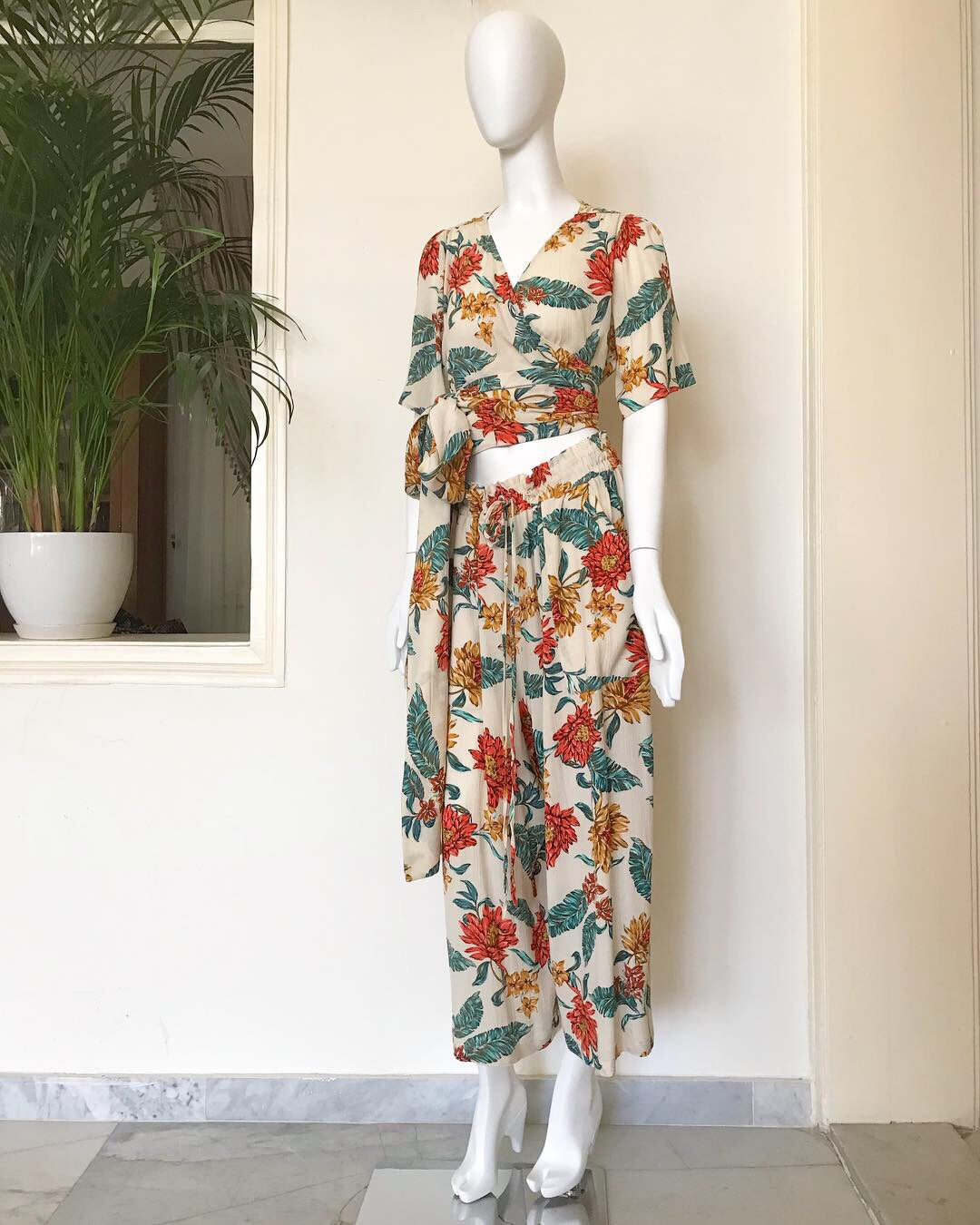 Floral print cotton cheesecloth wrap top