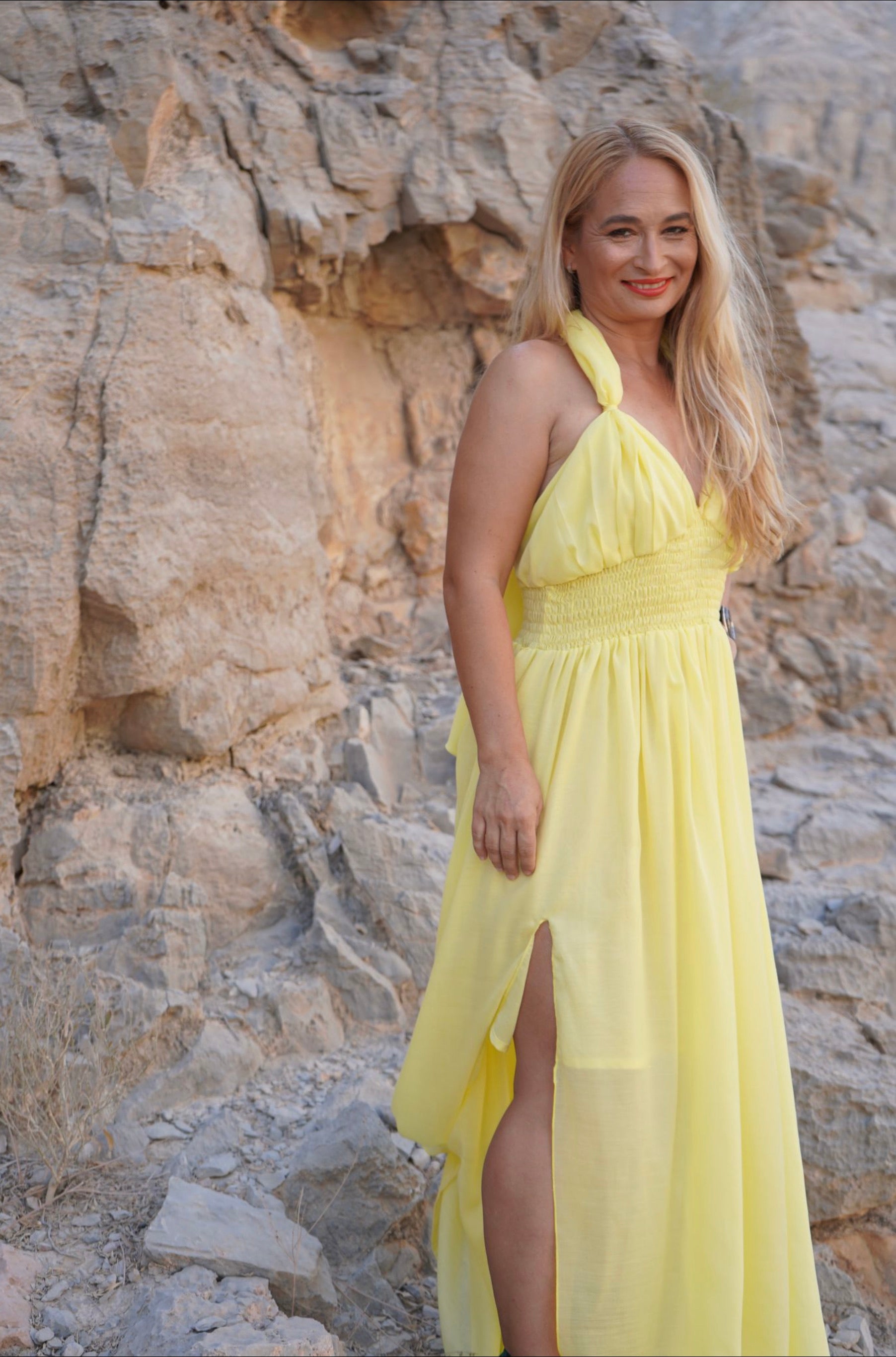 Helen halter dress in Sunshine