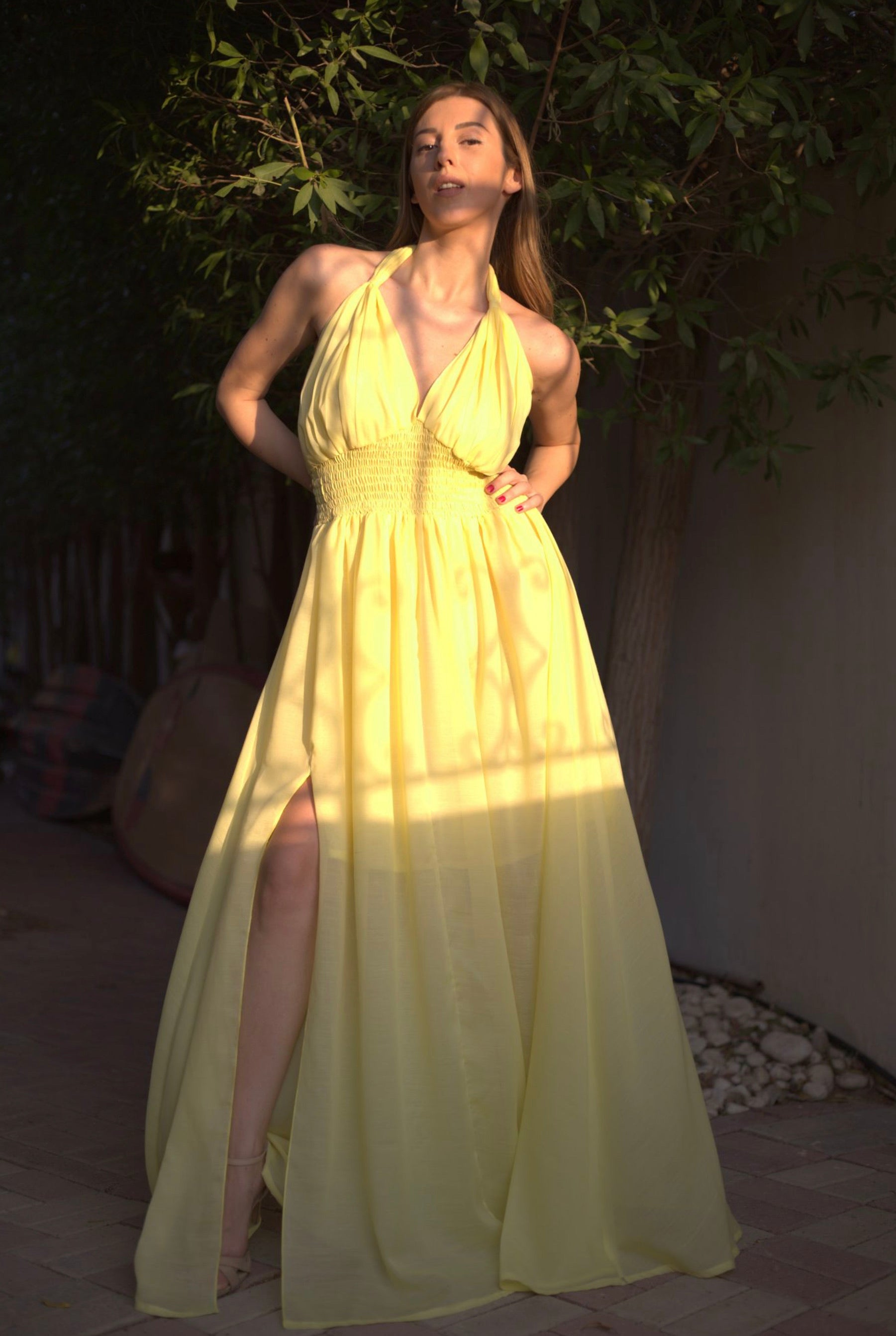 Helen halter dress in Sunshine