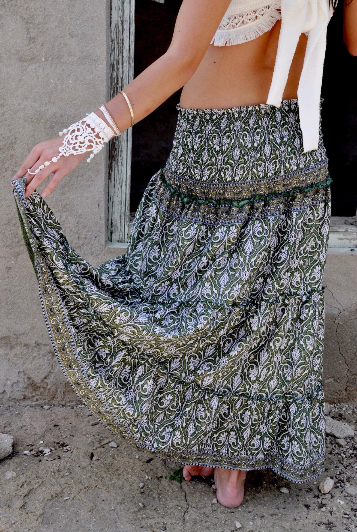 Long white gypsy skirt hot sale