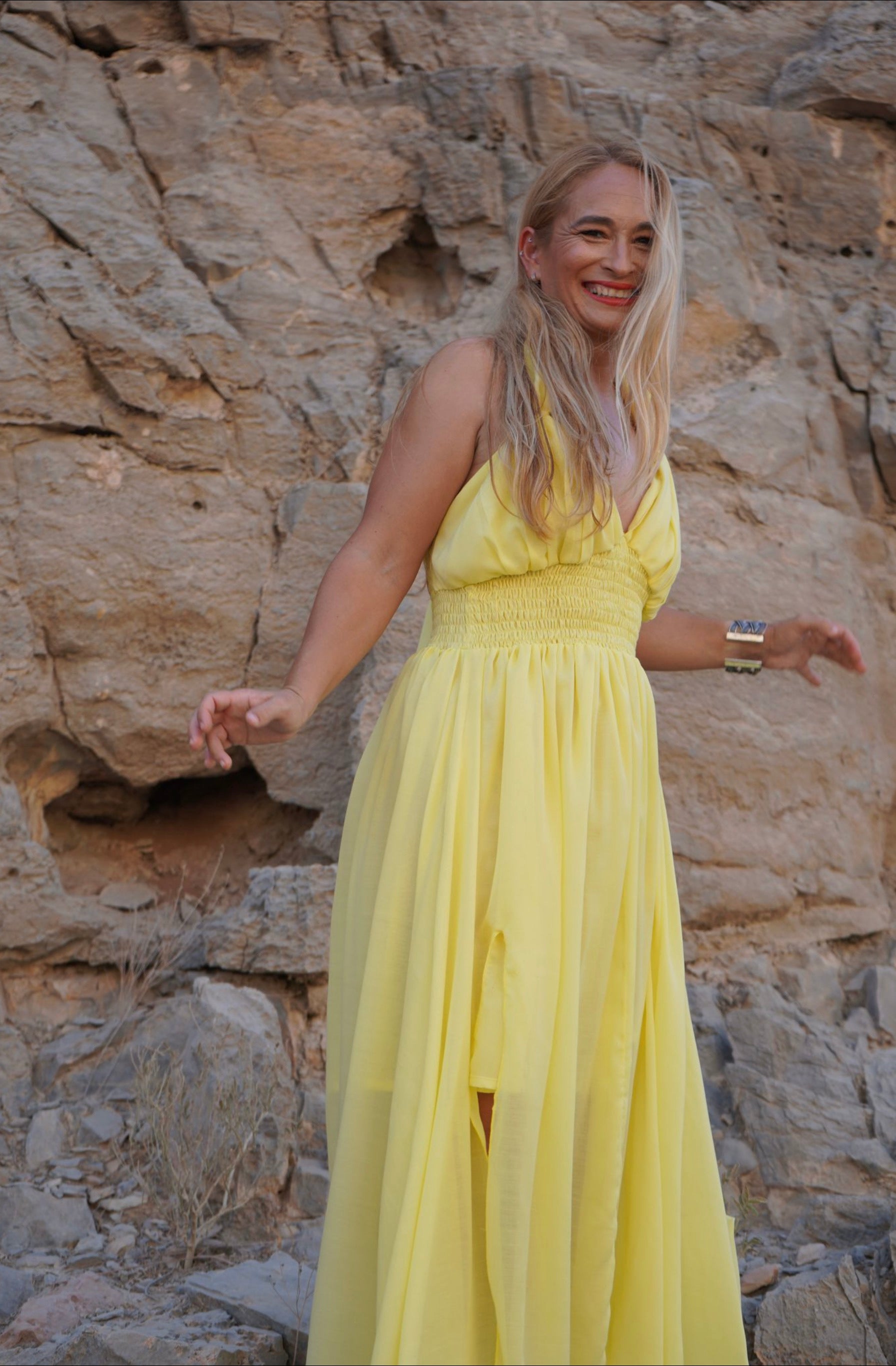 Helen halter dress in Sunshine