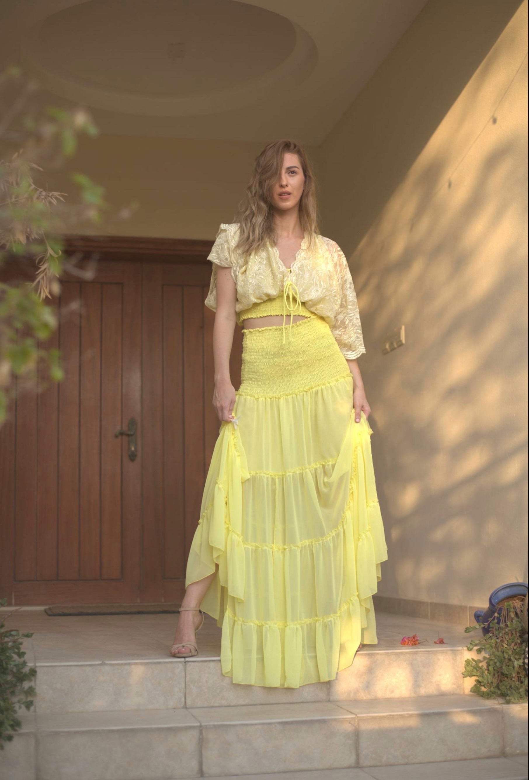 Tiered maxi skirt in Sunshine