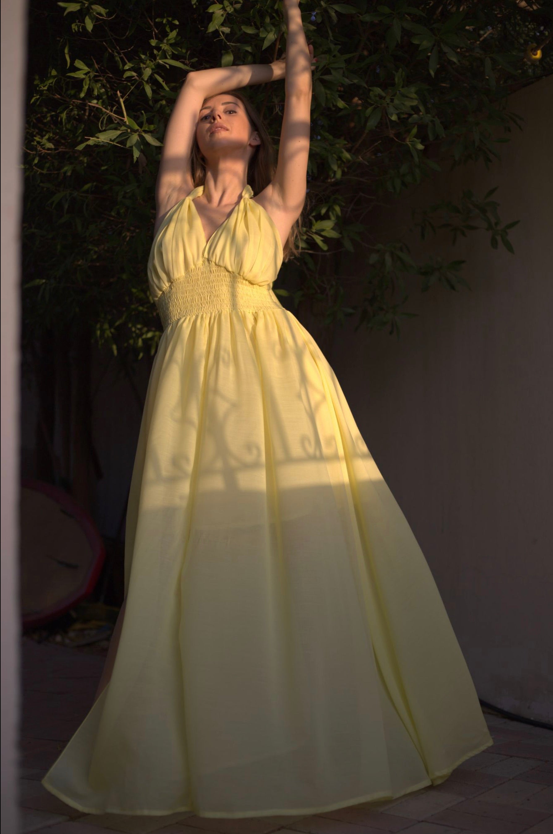 Helen halter dress in Sunshine