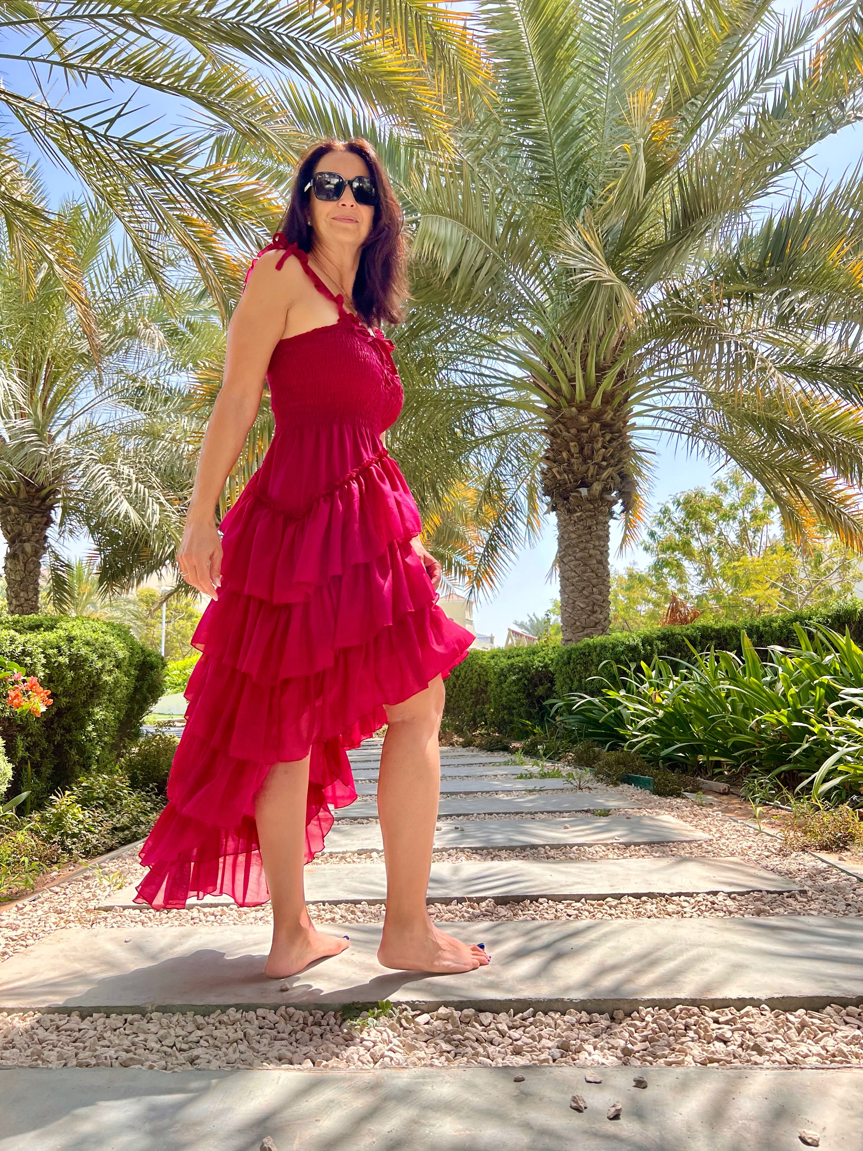 Rich Red Peacock Dress