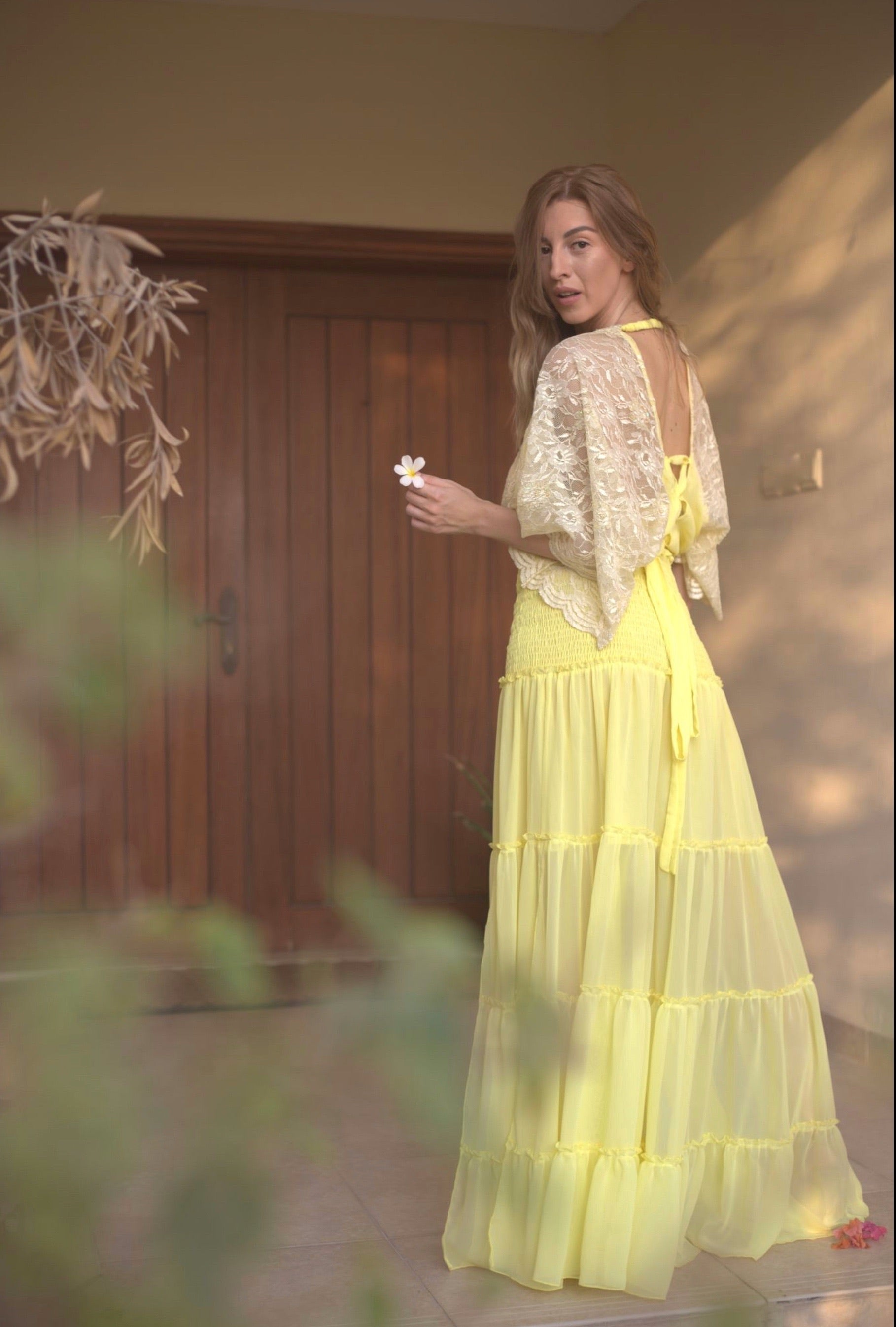 Tiered maxi skirt in Sunshine