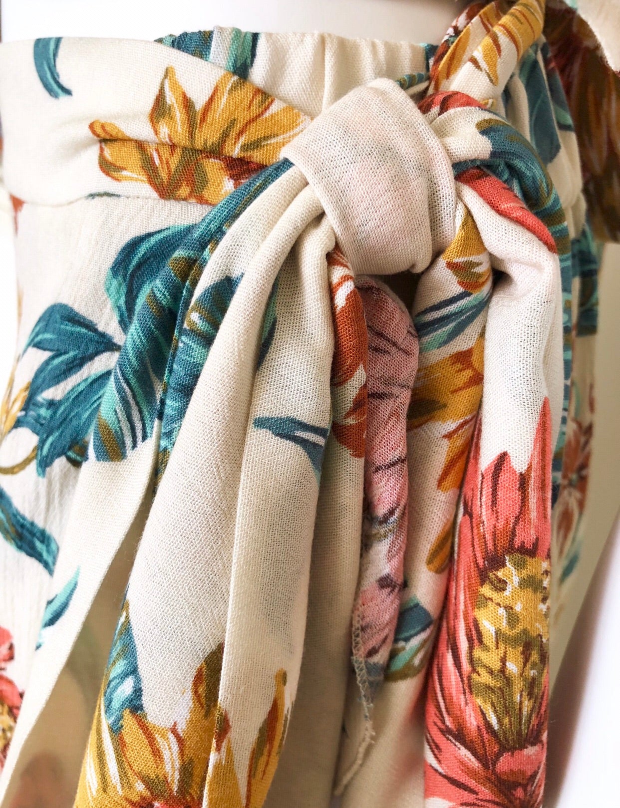 Floral print cotton cheesecloth wrap skirt