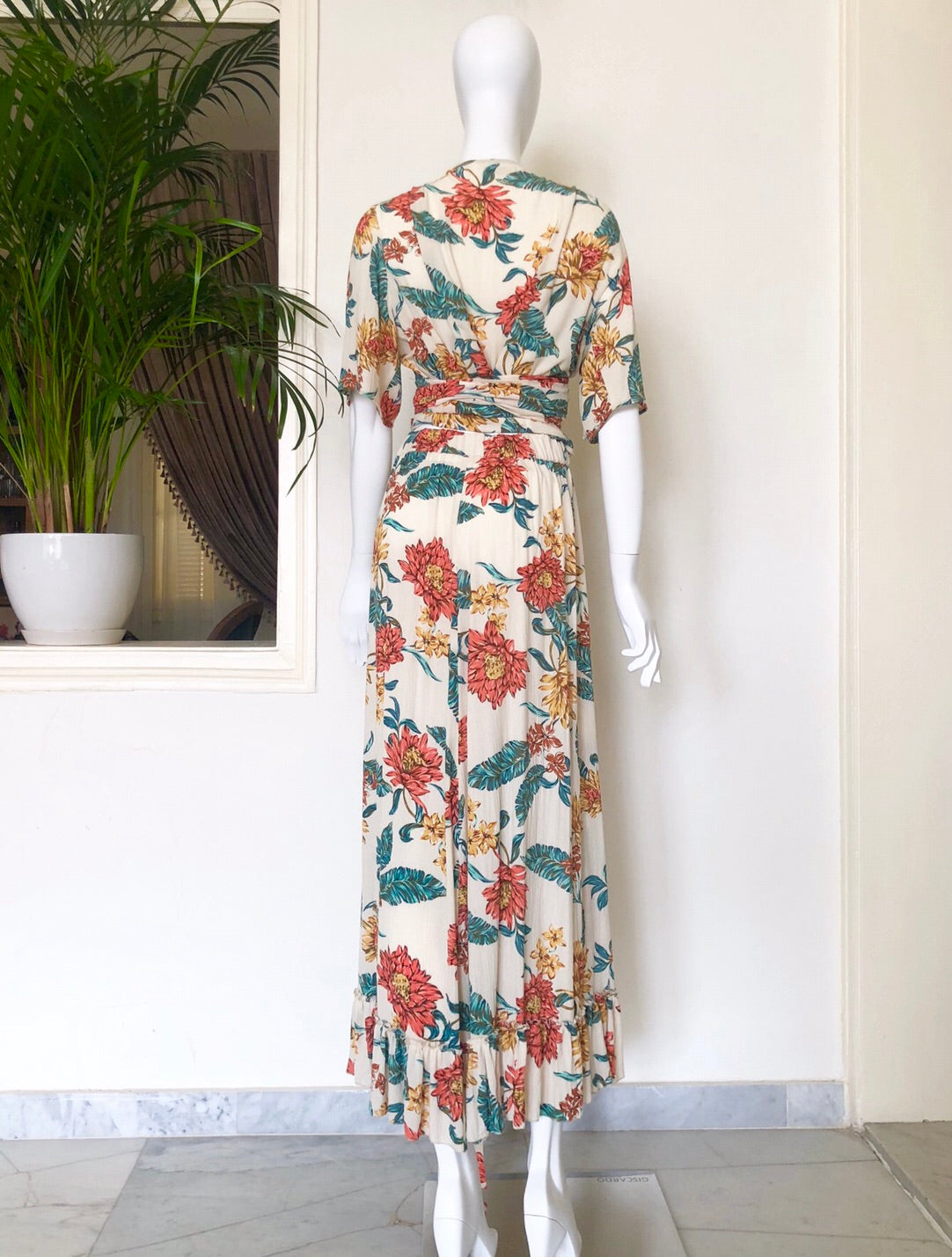 Floral print cotton cheesecloth wrap skirt