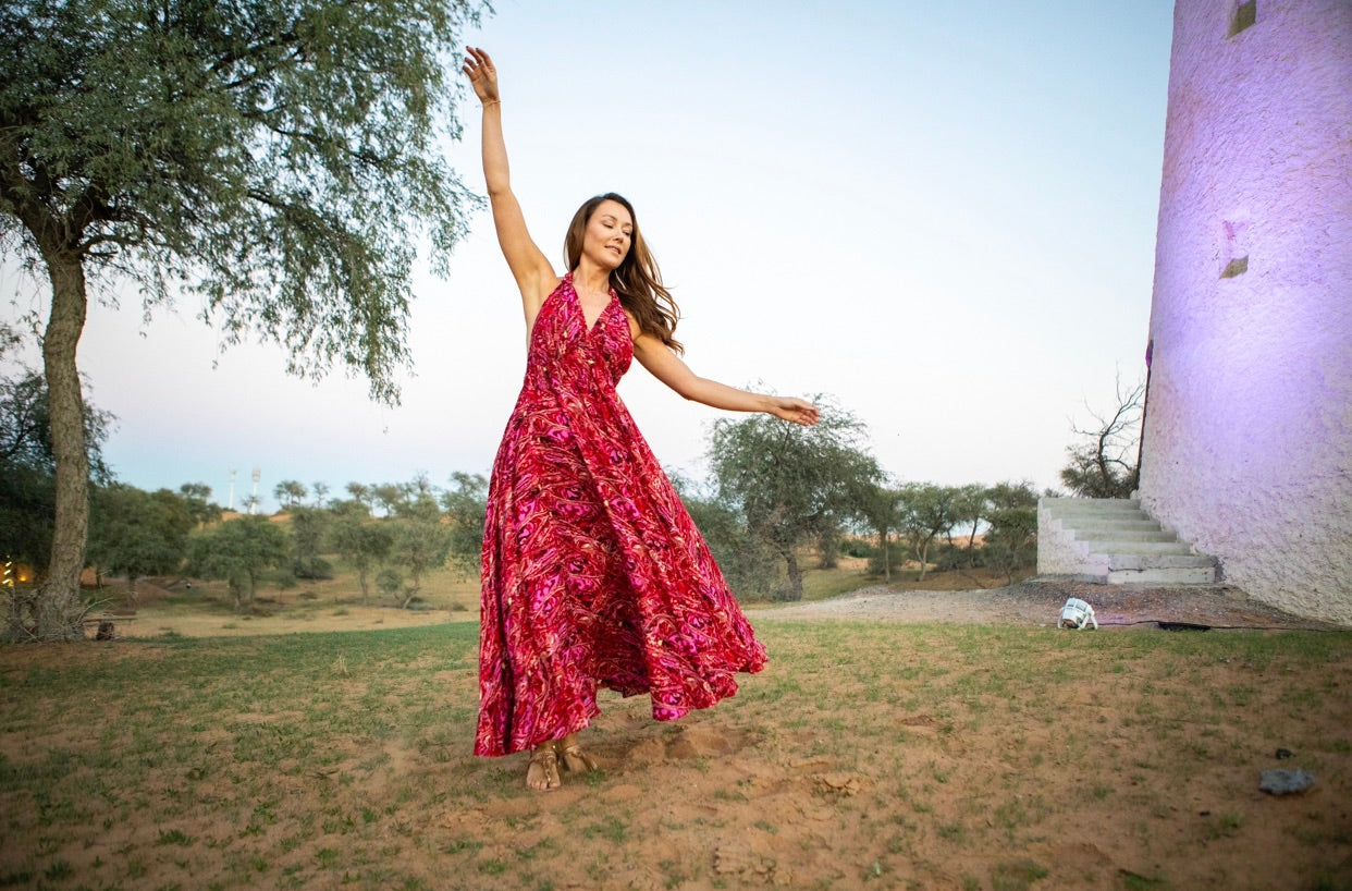 Red Cotton Print Halter Dress
