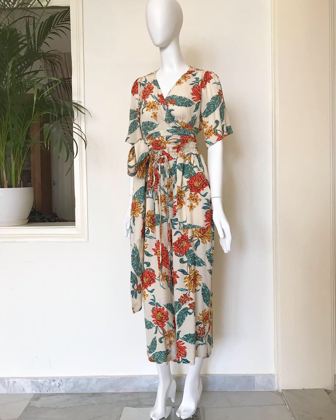 Floral print cotton cheesecloth wrap top
