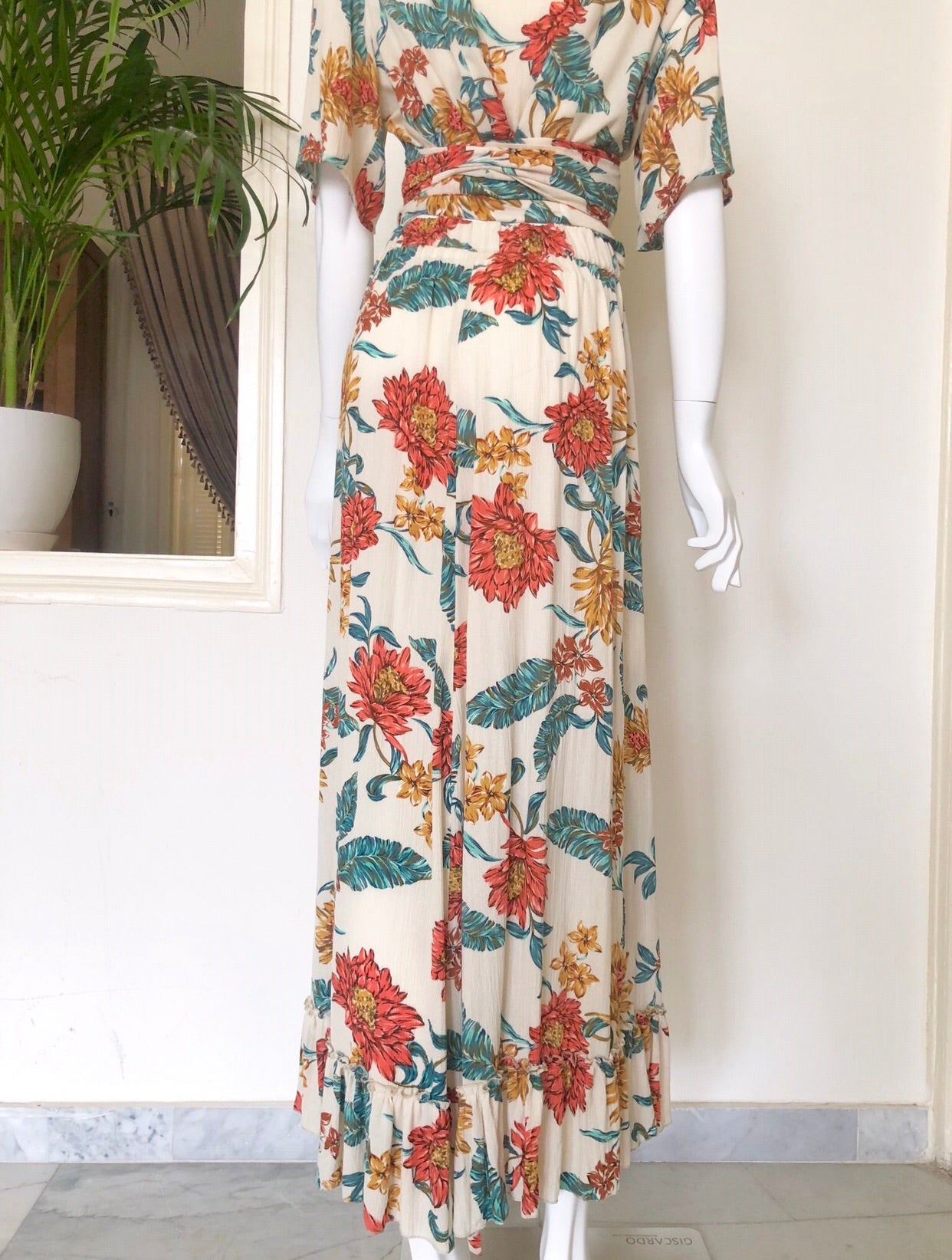 Floral print cotton cheesecloth wrap skirt